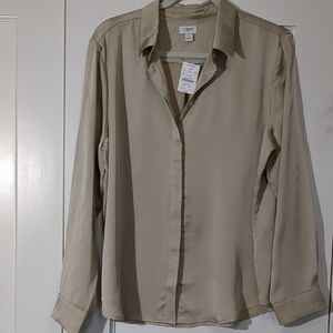 NWT J.Crew Light Beige Button-Up Shirt Sz L